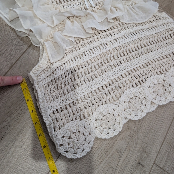 Anthropologie Ruffled Ivory Ruffled Crochet Top - Picture 10 of 10